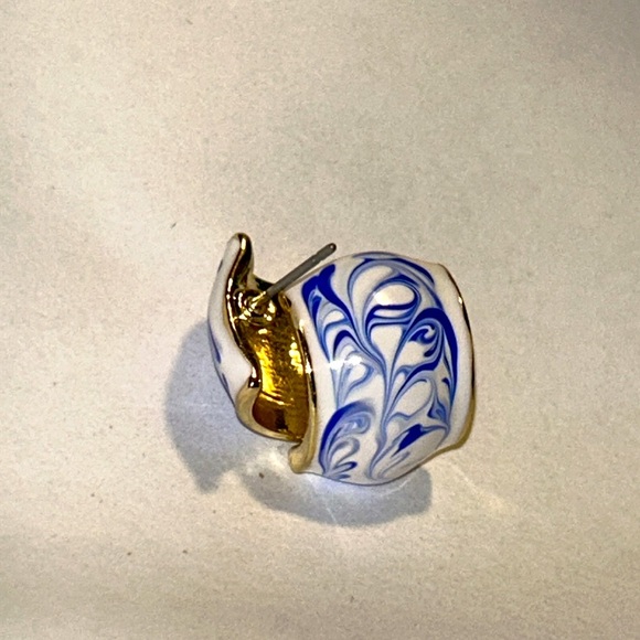 14K Gold Plated Blue | White Marbled Enamel Huggie Mini Hoops Earrings NEW - Picture 12 of 12